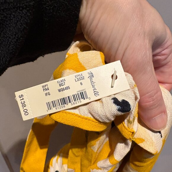 Madewell Button Front Midi Dress Ikat Floral Yellow Sundress Women’s Size 6 NWT - Picture 10 of 12